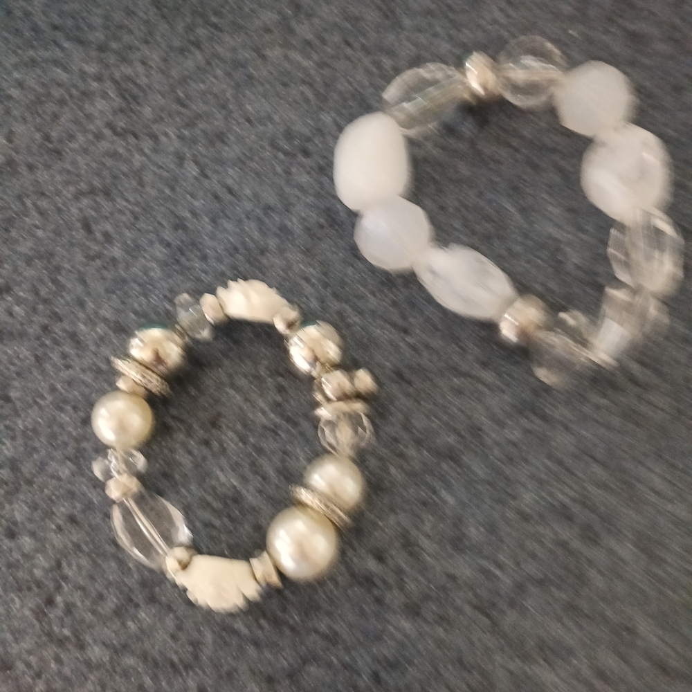 Elegant Silver and White Beaded Bracelet Set